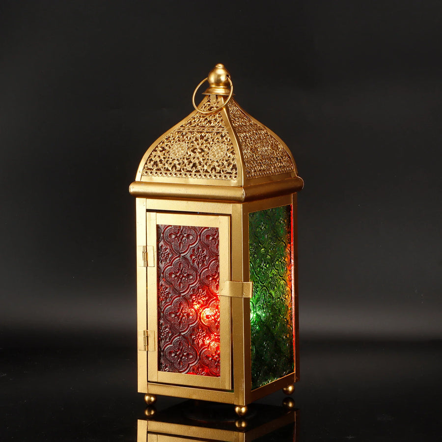 Gold Moroccan Lantern 12" H Battery Operated Decorative Lantern