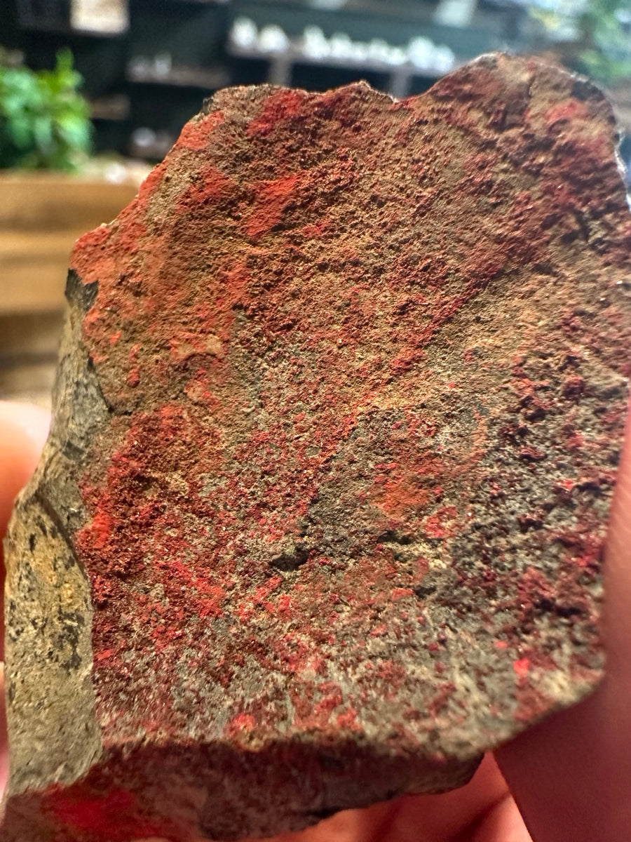 Cinnabar mineral specimen in matrix