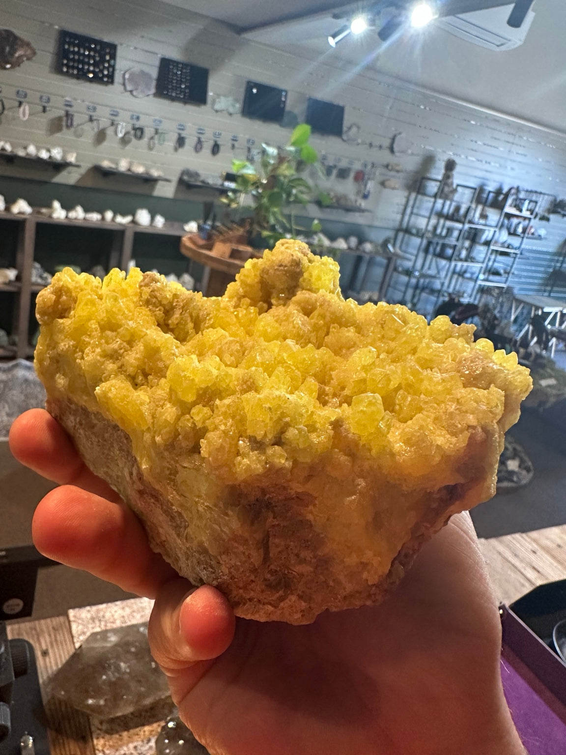 Native sulfur crystal cluster detail