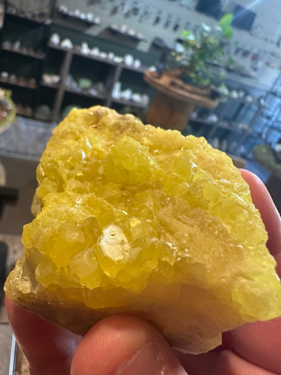 Native sulfur crystal cluster on matrix, alternate view