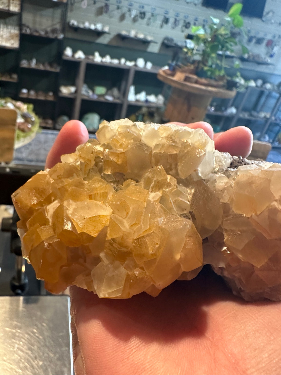 Honey calcite crystal cluster, golden crystal coverage