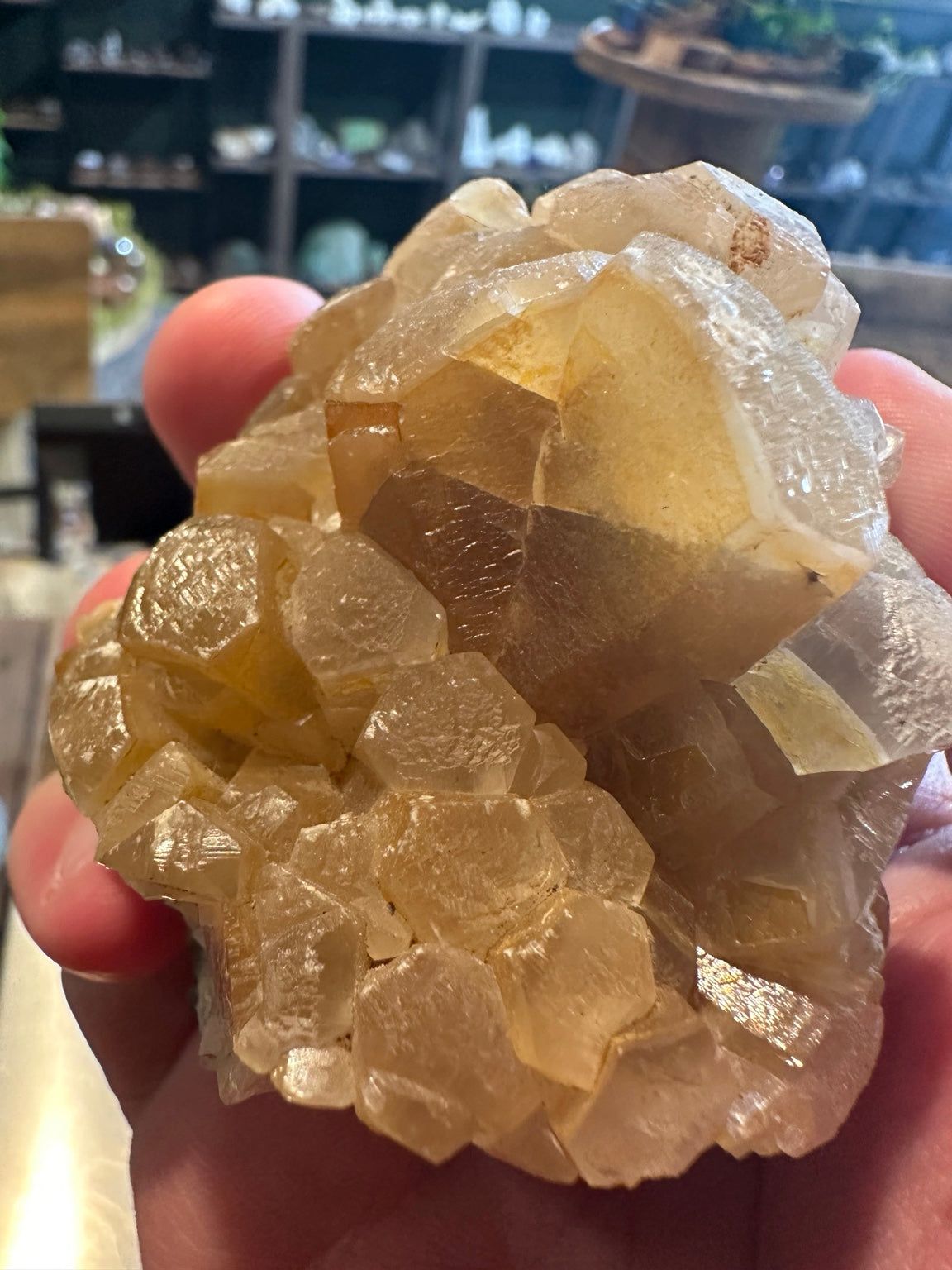 Honey calcite crystal cluster from Mexico, crystal detail