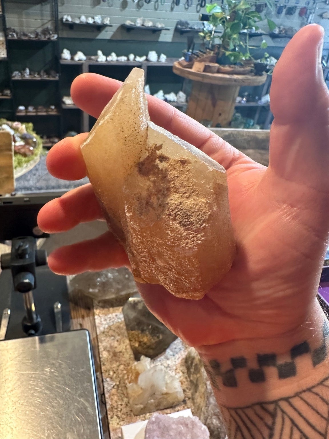 Fluorescent honey calcite specimen from Utah, alternate view