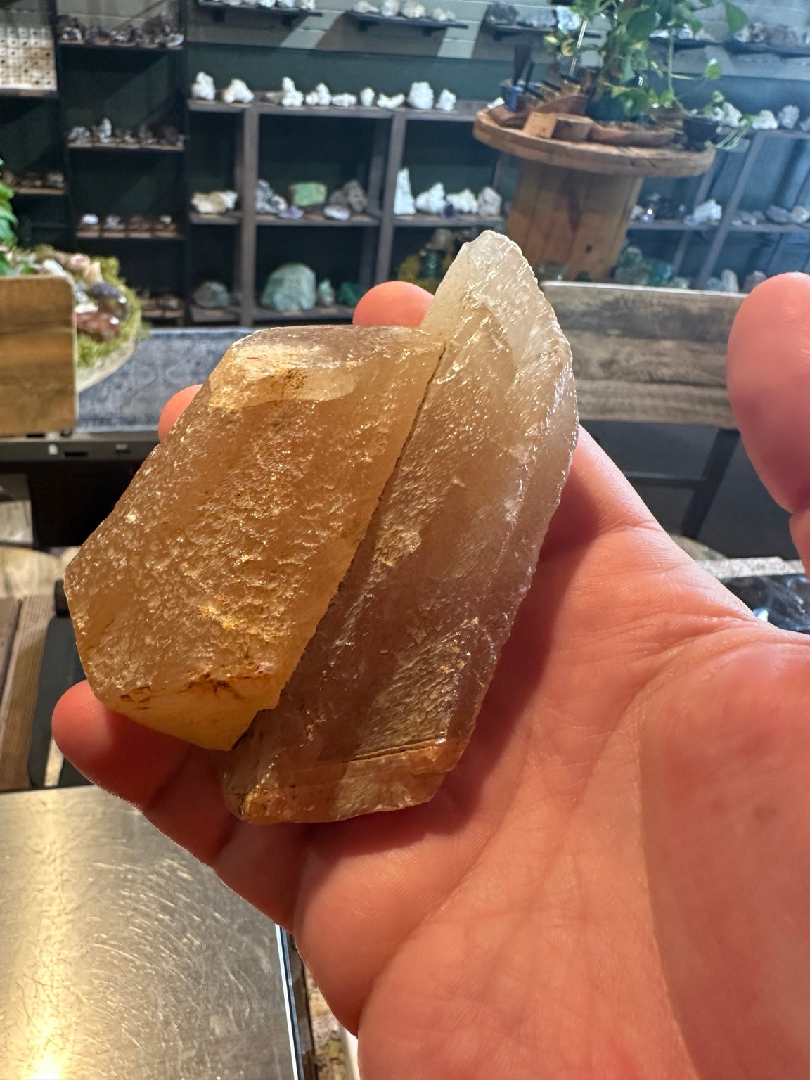 Fluorescent honey calcite specimen from Utah, alternate side view