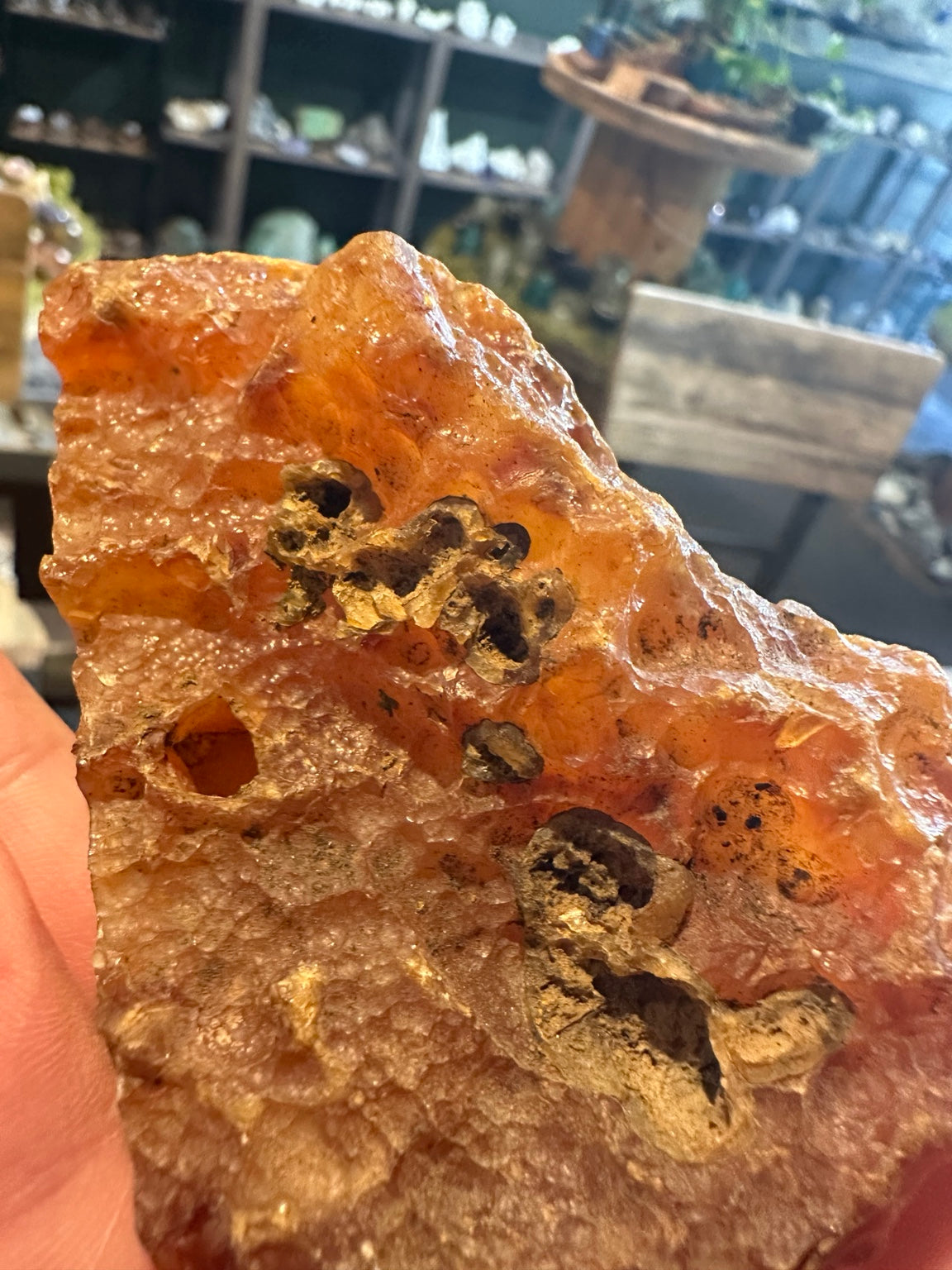 Honey chalcedony from the Great Basin — botryoidal inclusion detail