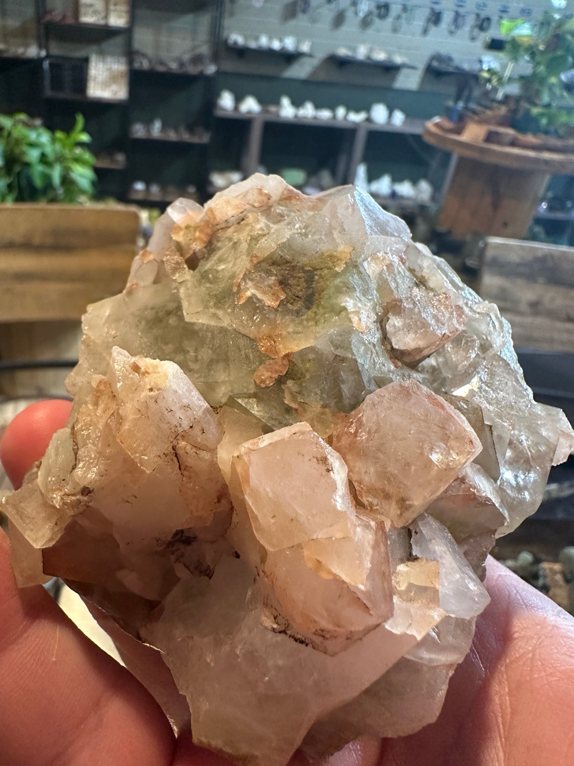 Green fluorite with calcite cluster from Mexico — alternate display face