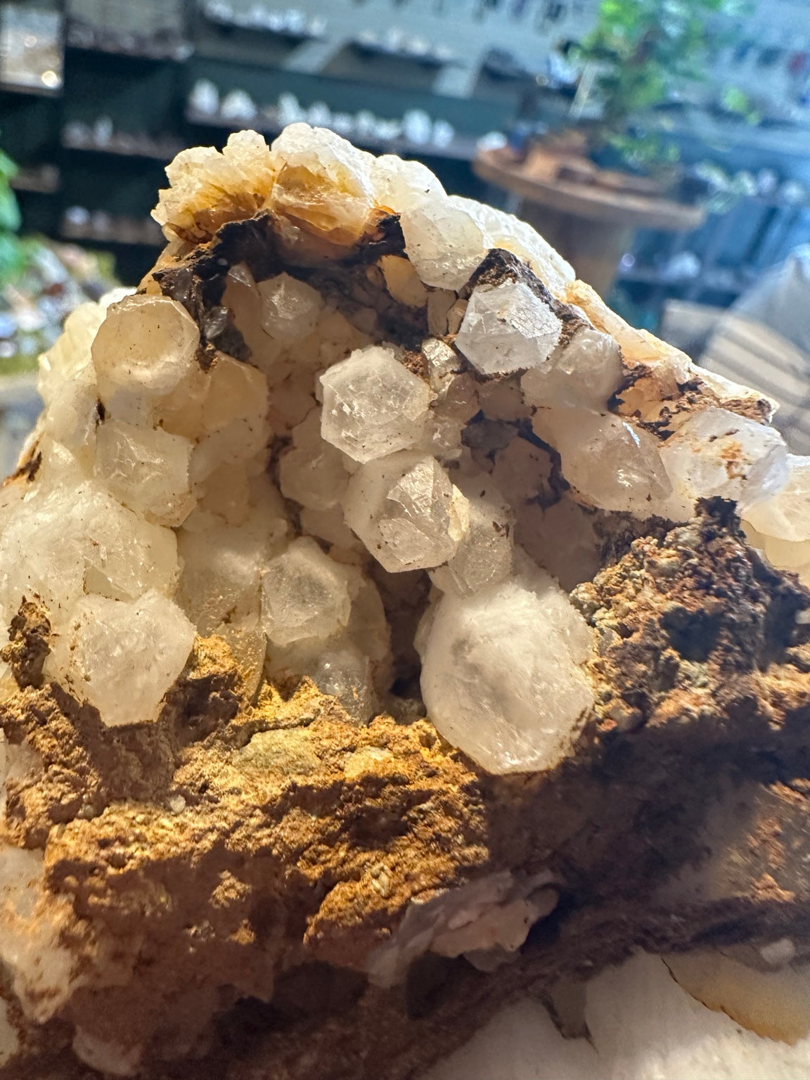 Calcite crystal cluster on iron-stained matrix from the Comstock Lode, Nevada, 30.5 oz — view 2