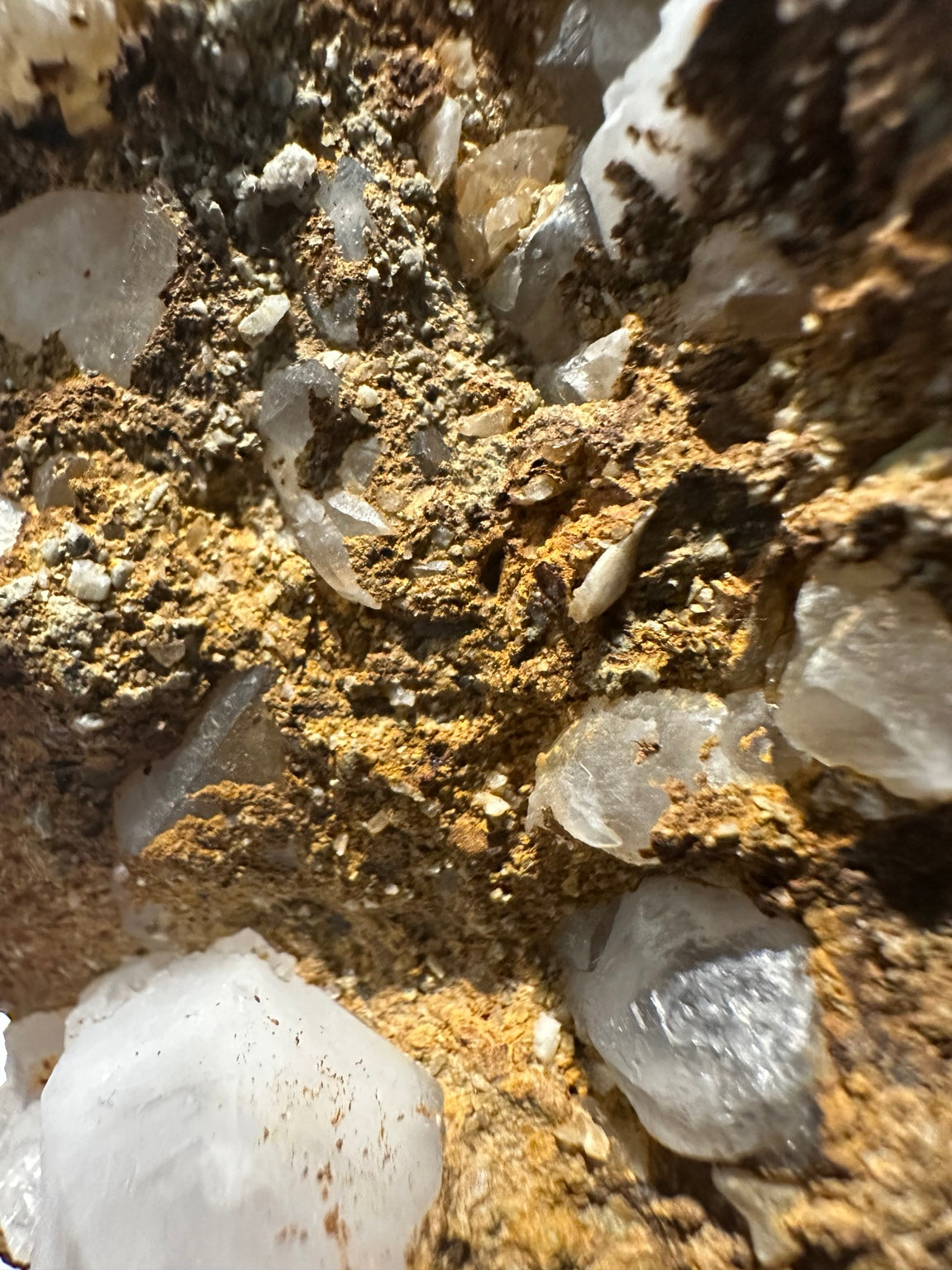 Calcite crystal cluster on iron-stained matrix from the Comstock Lode, Nevada, 30.5 oz — view 3