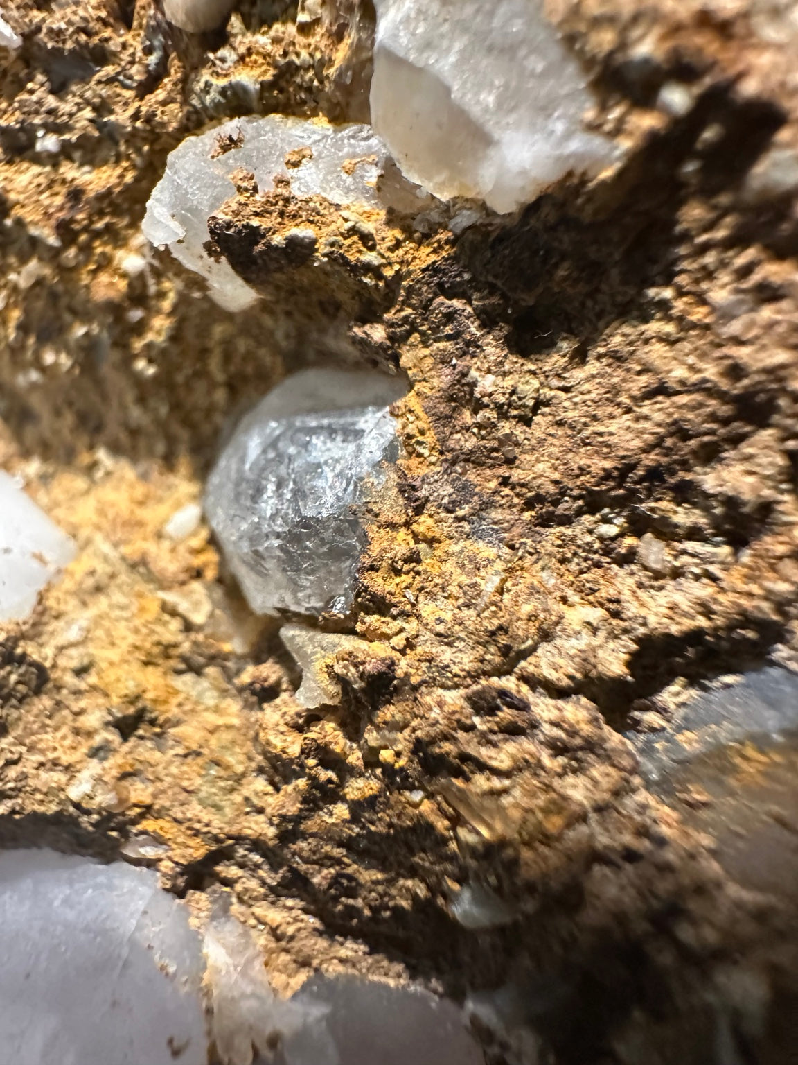 Calcite crystal cluster on iron-stained matrix from the Comstock Lode, Nevada, 30.5 oz — view 4