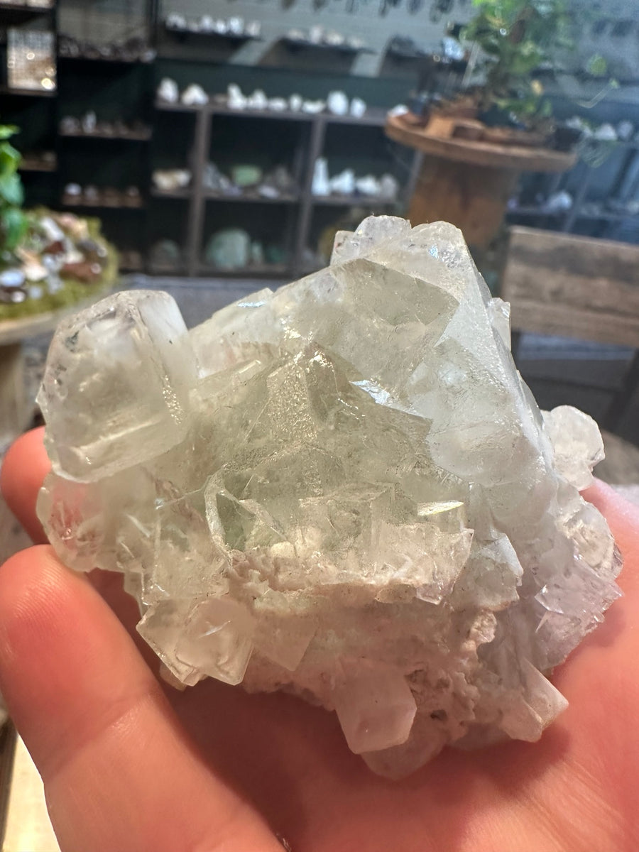 Pale green fluorite crystal cluster from Mexico, 235 g — view 1