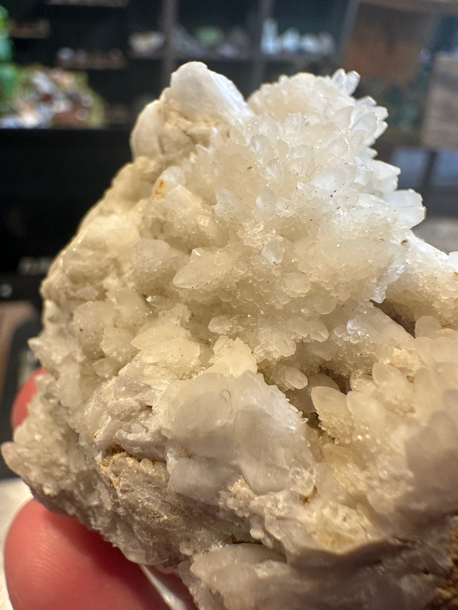 5.3 oz Comstock District white druzy calcite and quartz cluster front view