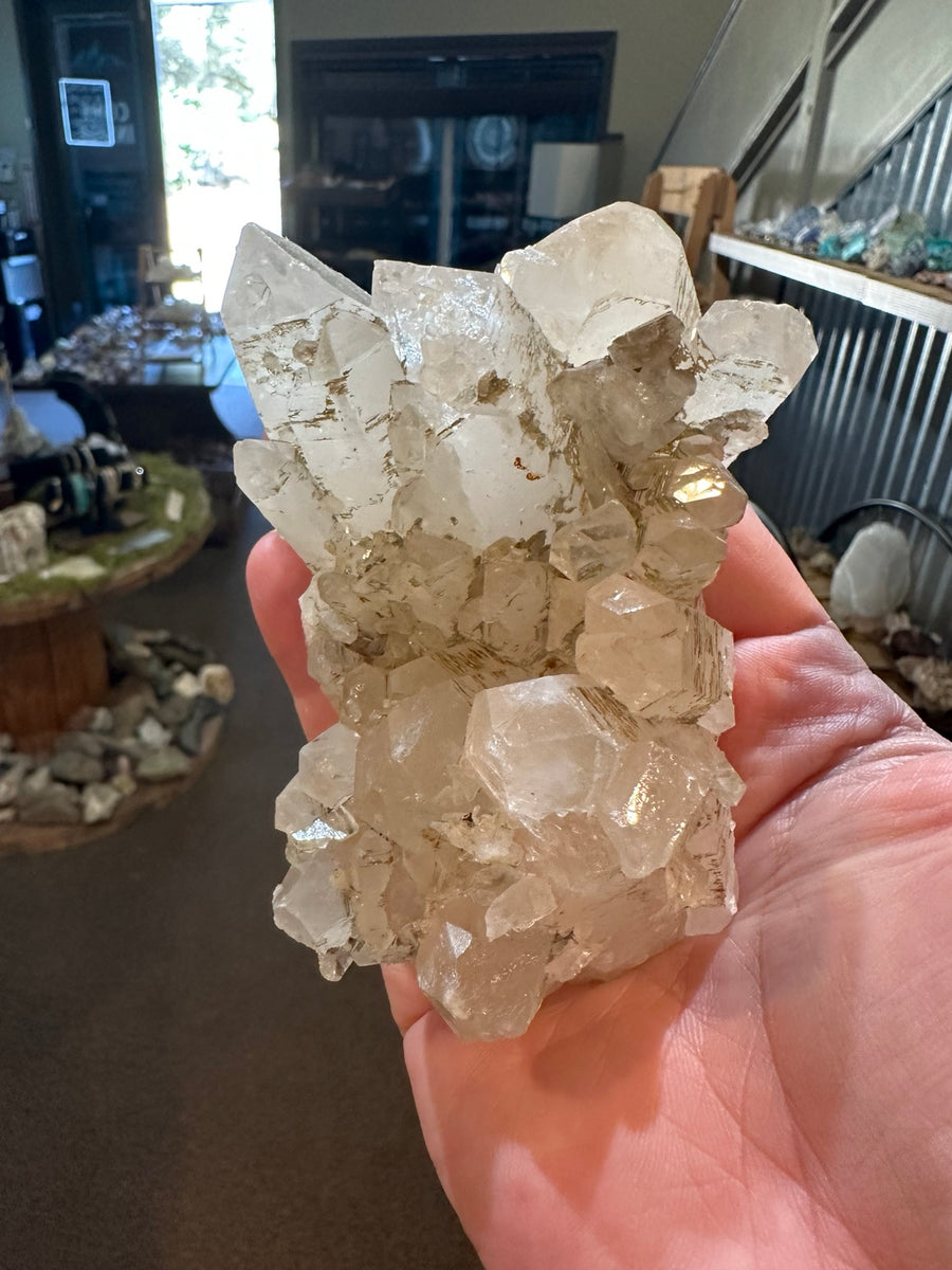 Brazil chlorite phantom quartz cluster 15 oz front view