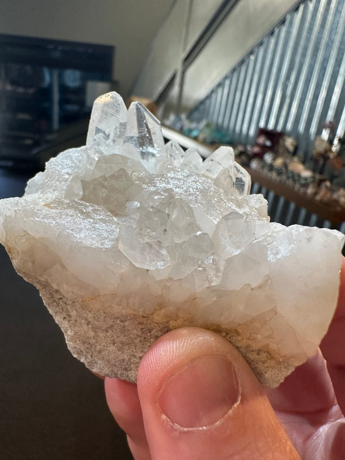 Western U.S. clear quartz cluster terminated points on matrix