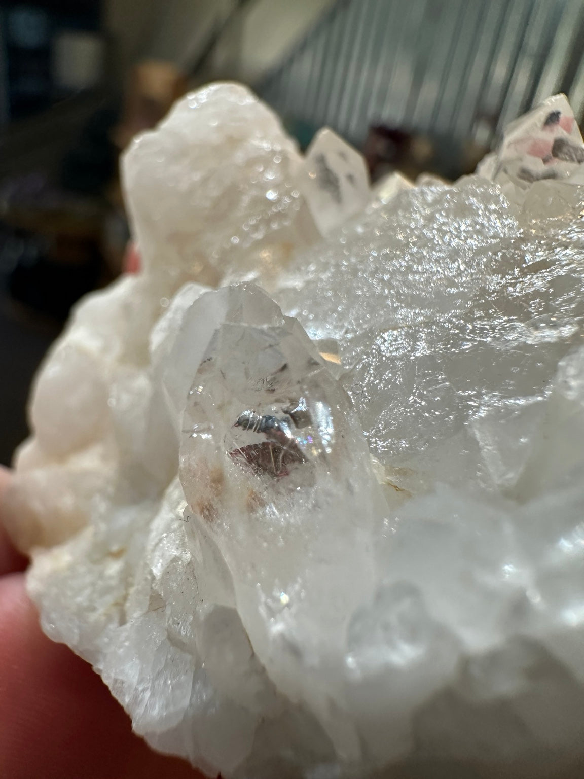 Western U.S. clear quartz cluster inclusion detail