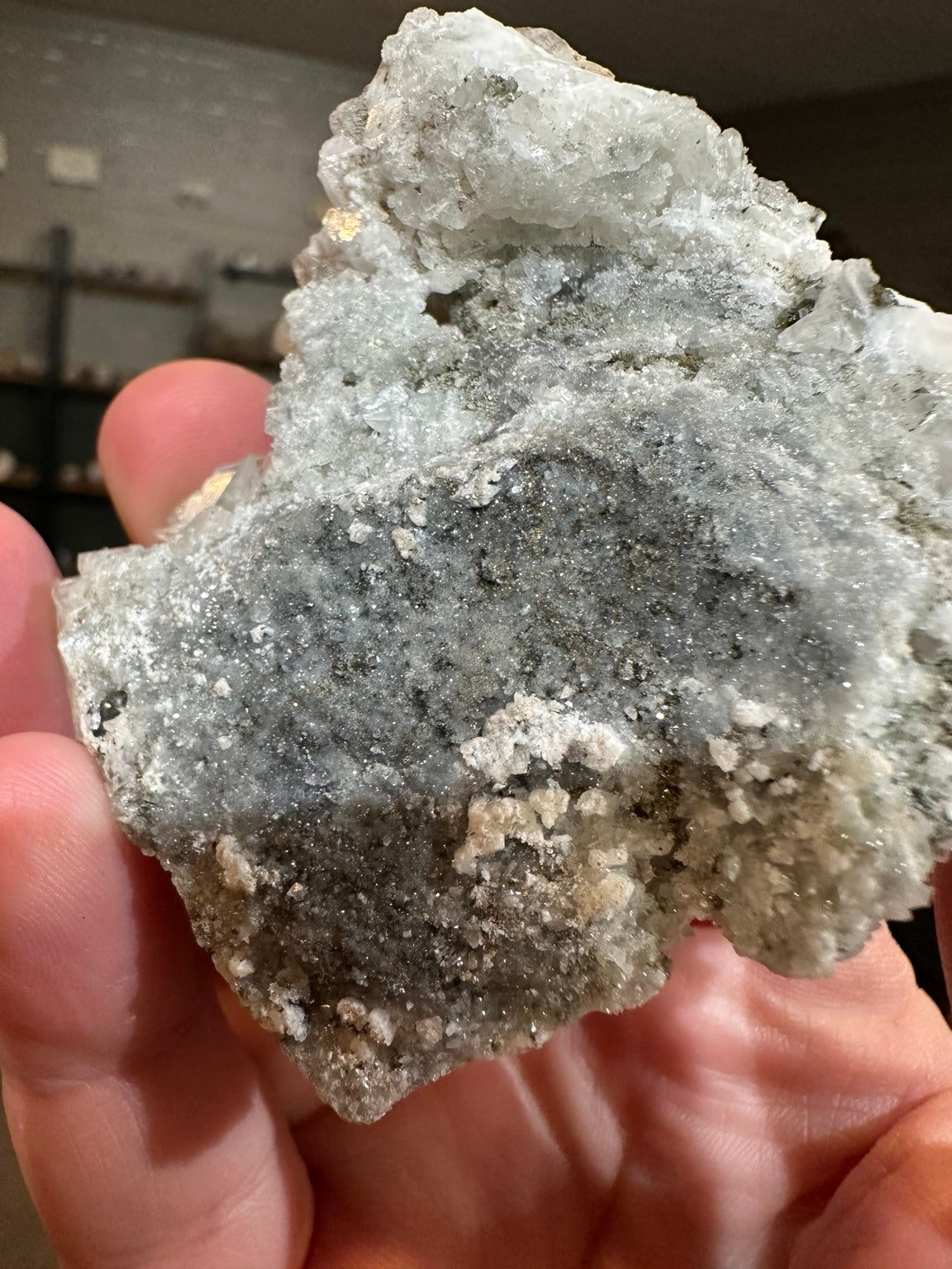 Nevada quartz calcite cluster 6.1 oz dark drusy matrix reverse