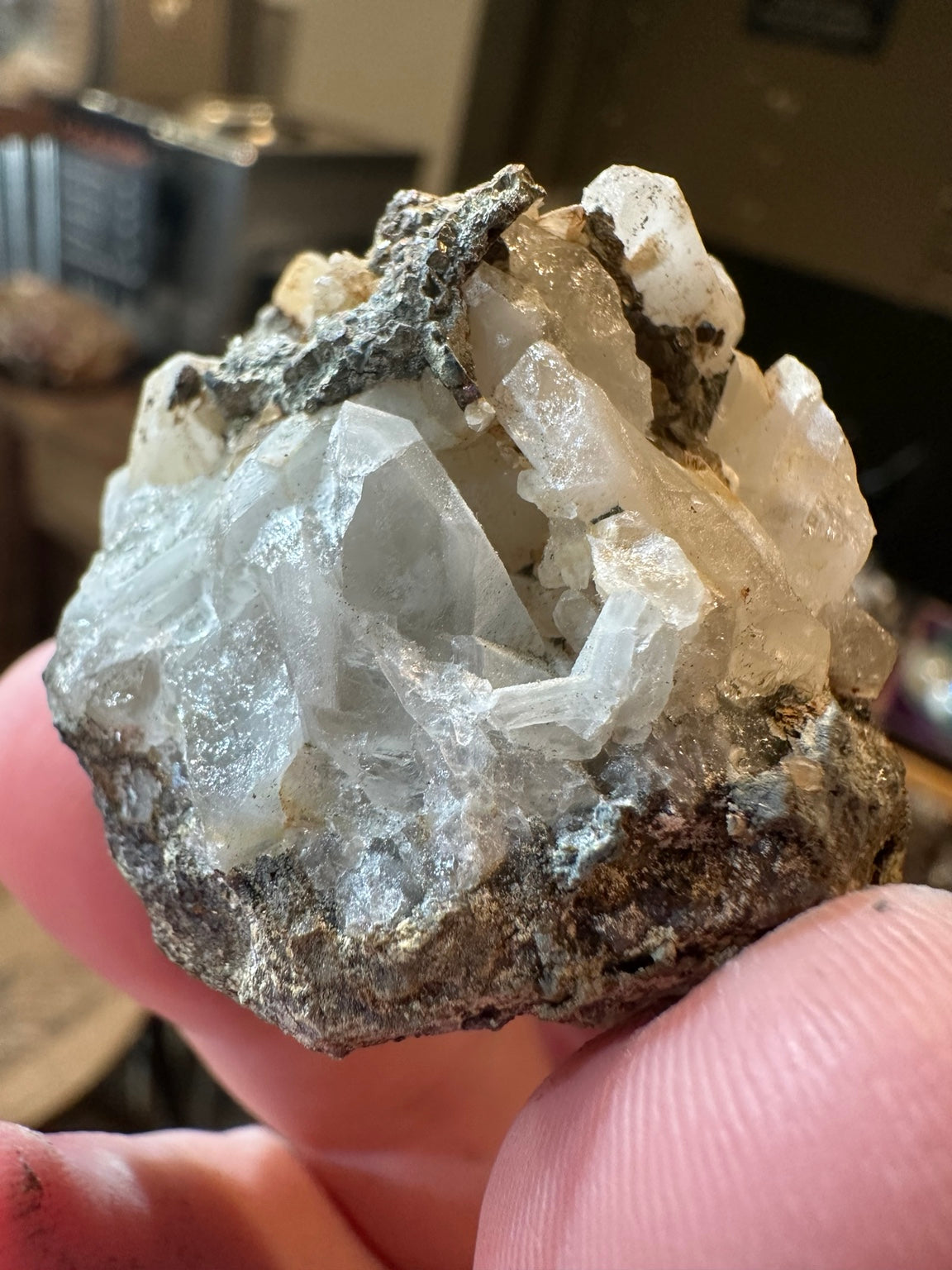 Nevada calcite crystal cluster front view, 2.0 oz