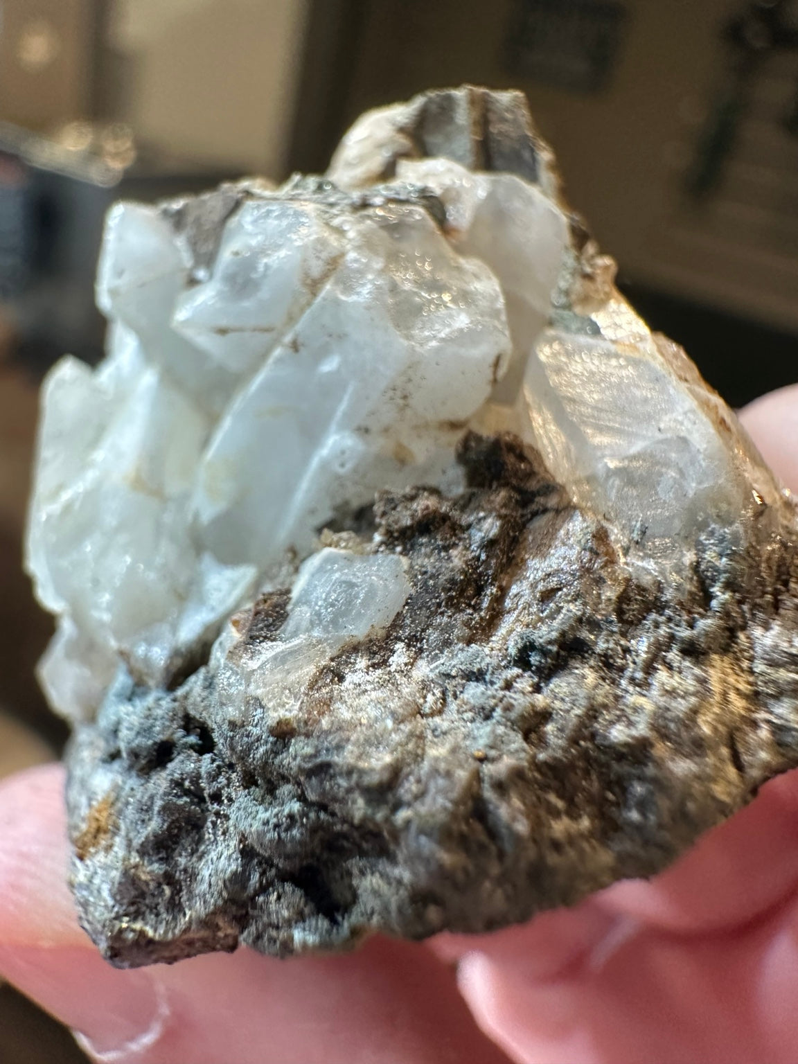 Nevada calcite crystal cluster with dark metallic matrix, 2.0 oz