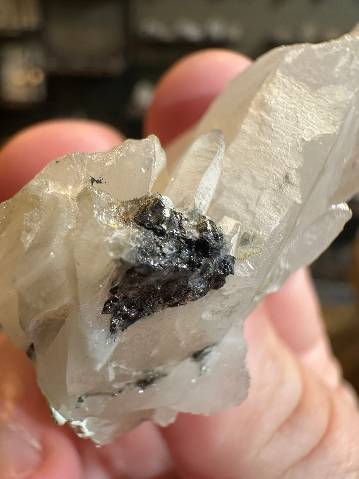 Brazil quartz crystal metallic hematite close-up