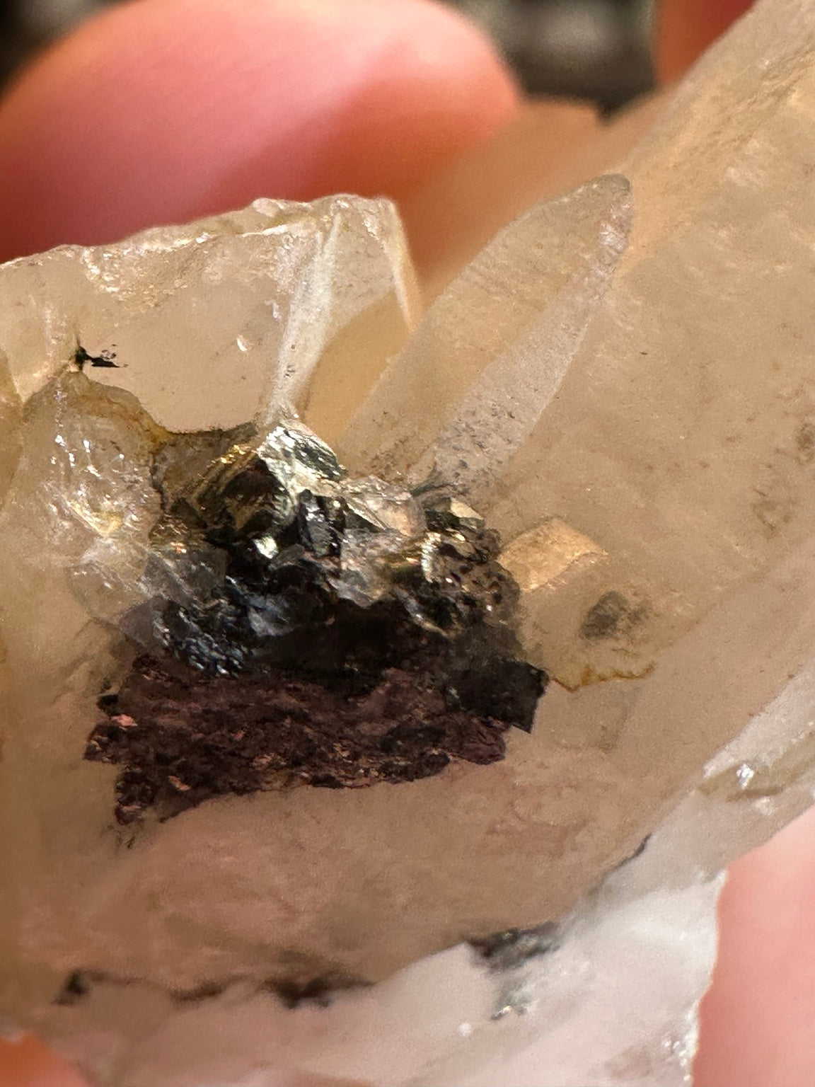 Brazil quartz crystal and hematite detail