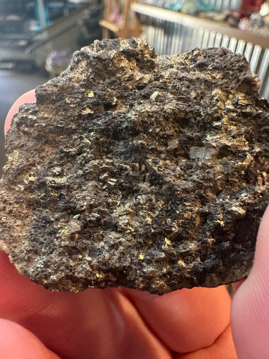 Nevada pyrite gold-brassy metallic crystals in matrix, 1.4 oz, angle 1