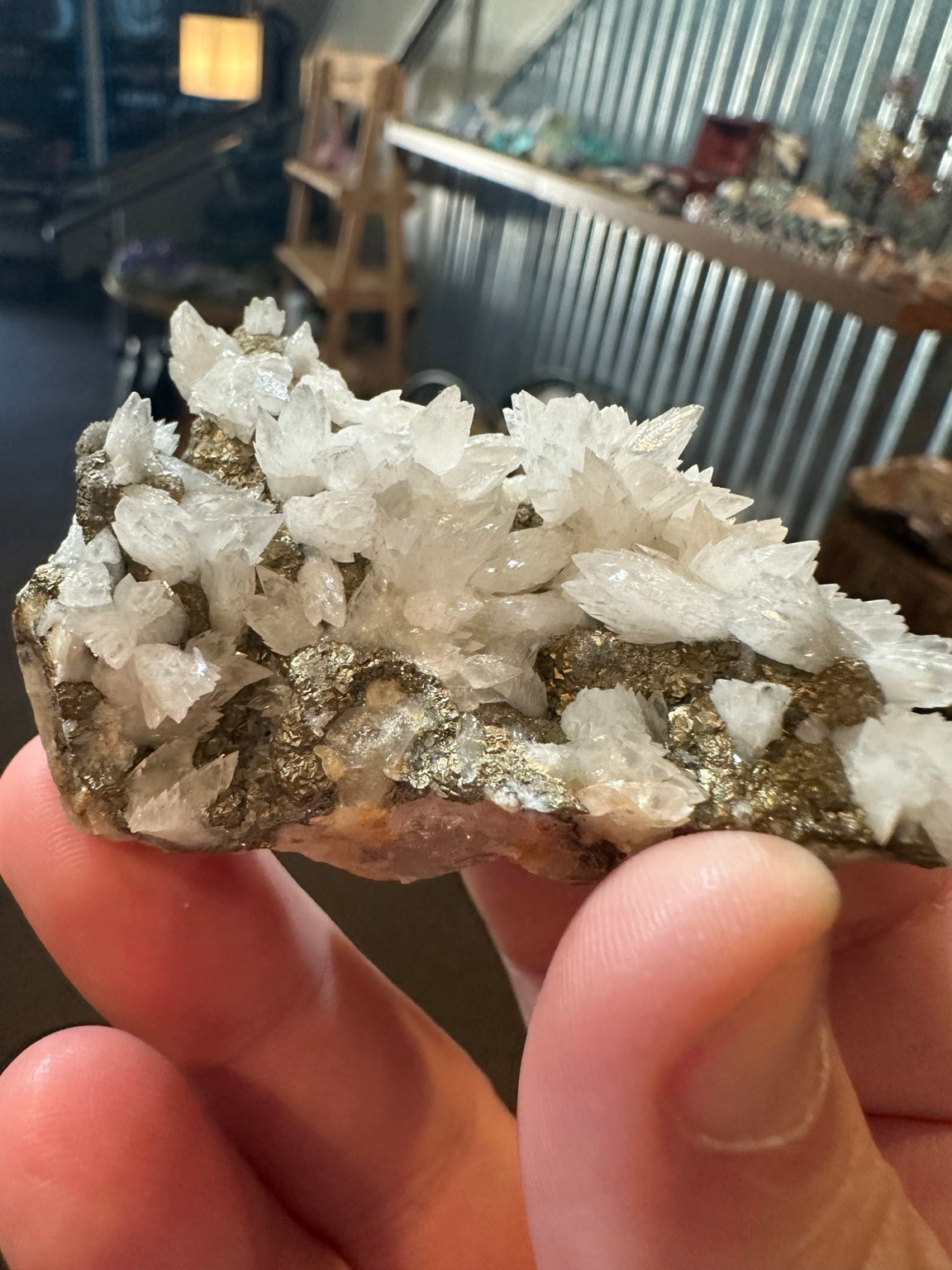 Bladed calcite with pyrite crystal cluster from Nevada