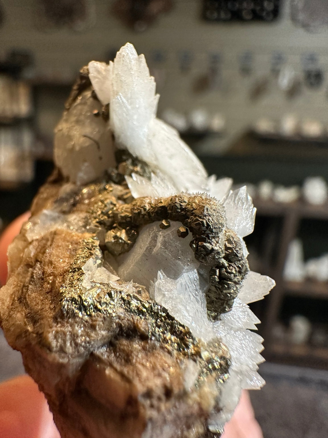 Bladed calcite with pyrite crystal cluster from Nevada