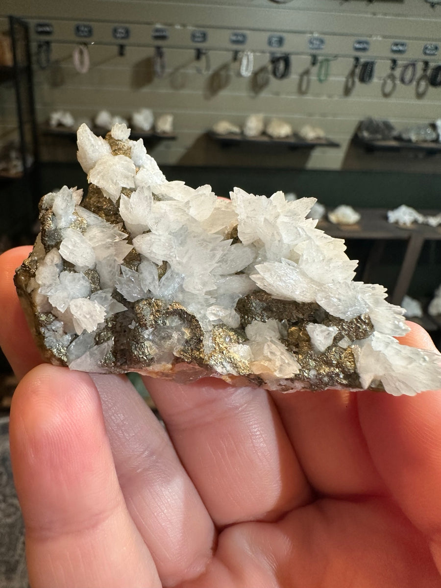 Bladed calcite with pyrite crystal cluster from Nevada