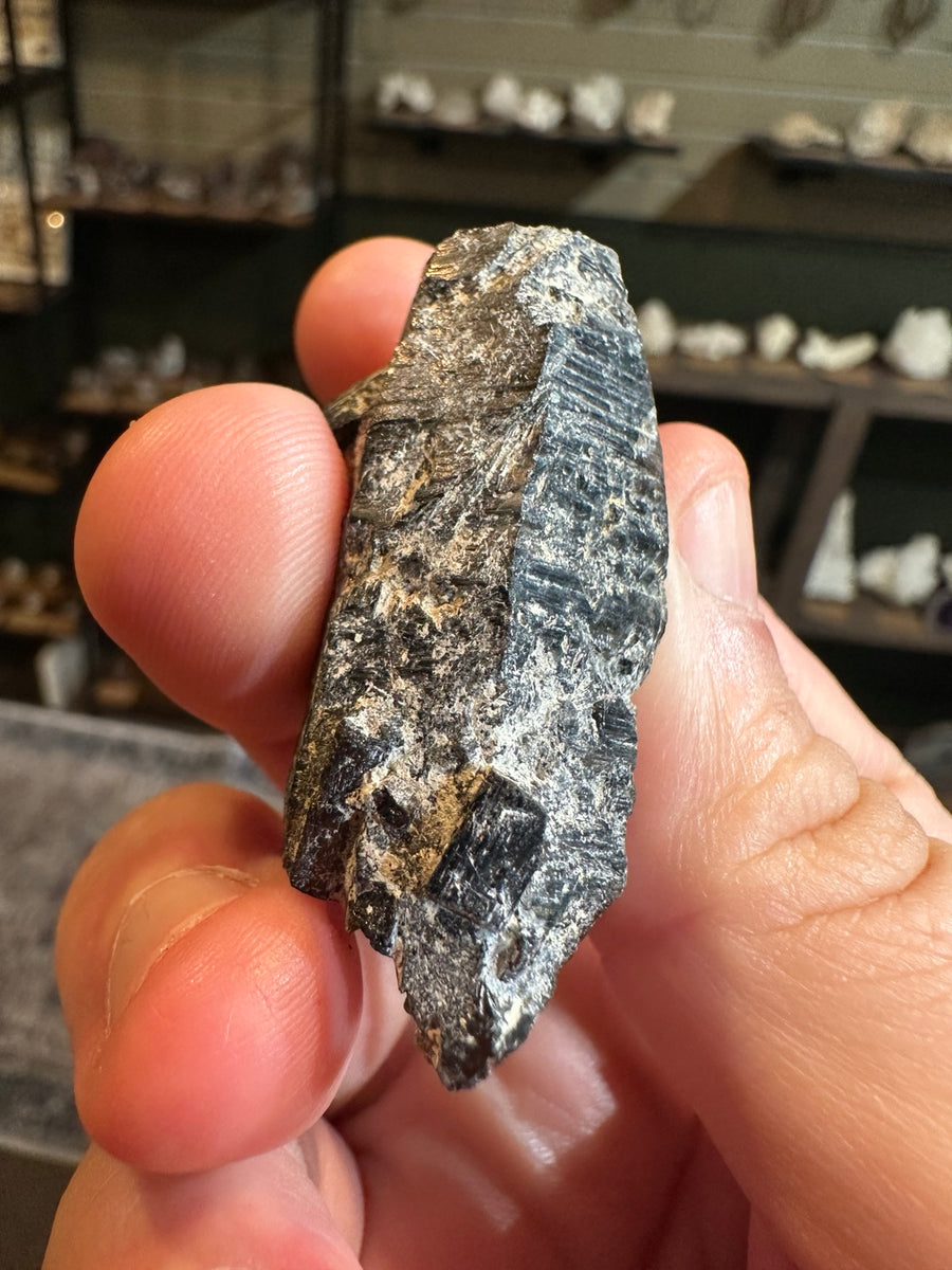 Schorl black tourmaline crystal cluster on matrix
