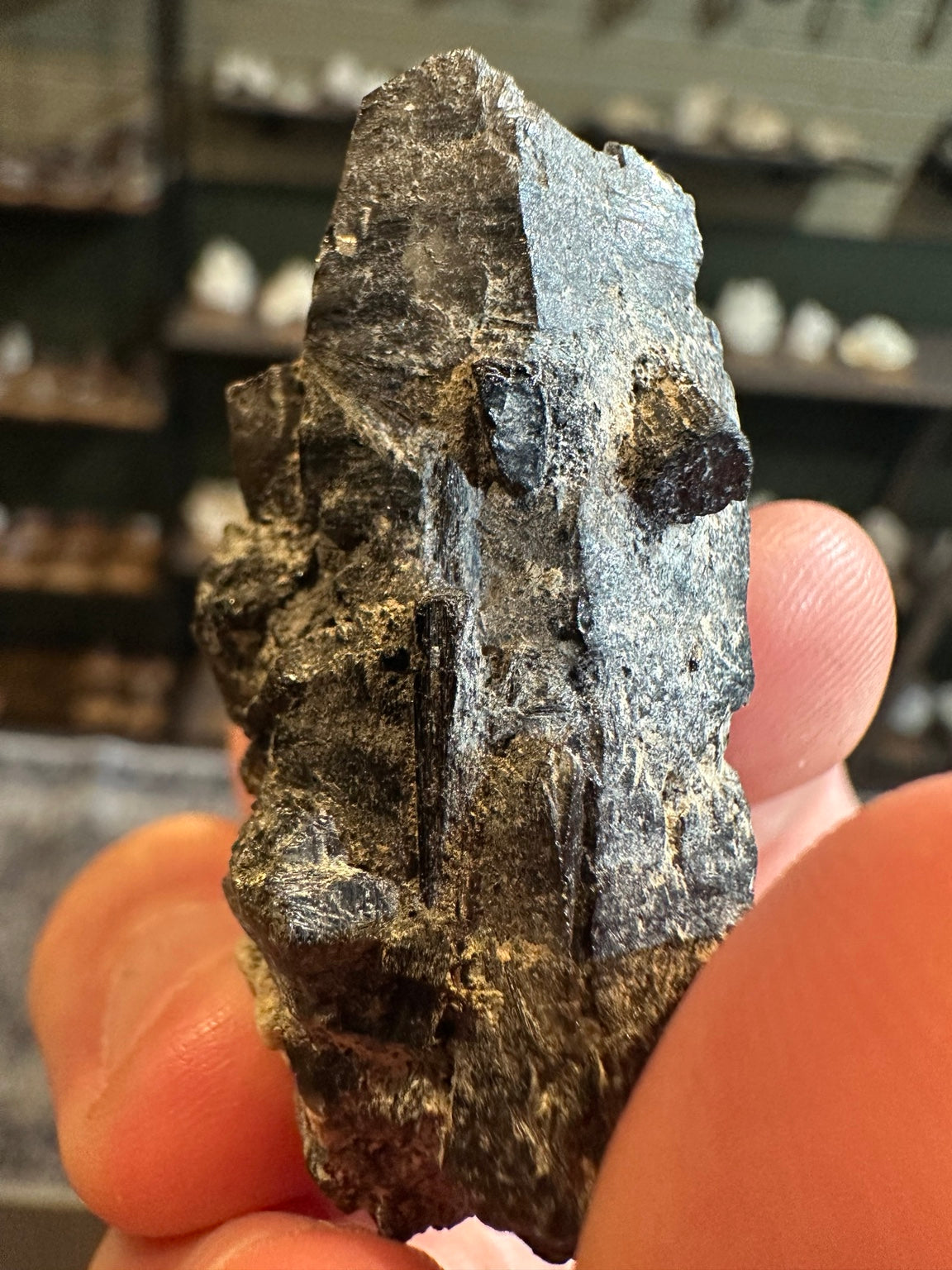 Schorl black tourmaline crystal cluster on matrix