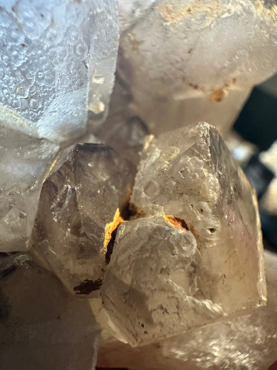 Front view of Brazilian quartz crystal cluster