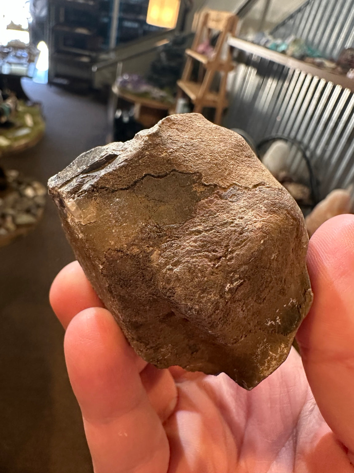 13.3 oz translucent honey-gray crystal in brown matrix, actual specimen view 7