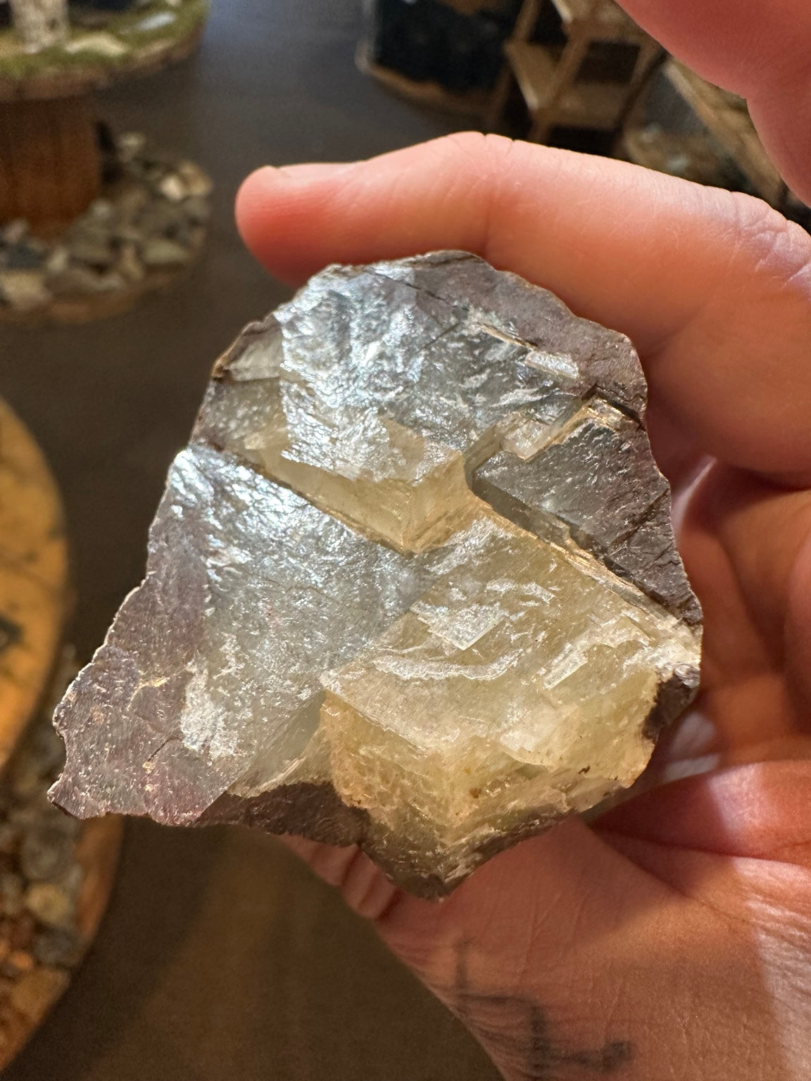 13.3 oz translucent honey-gray crystal in brown matrix, actual specimen view 2