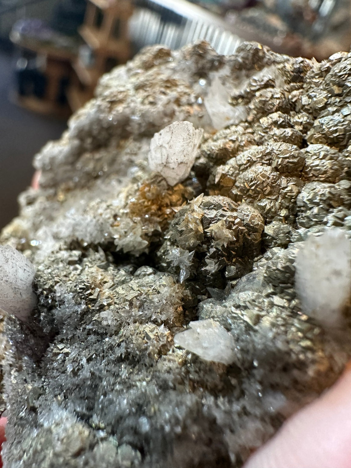 Nevada botryoidal pyrite and white crystal association, collector specimen, view 2