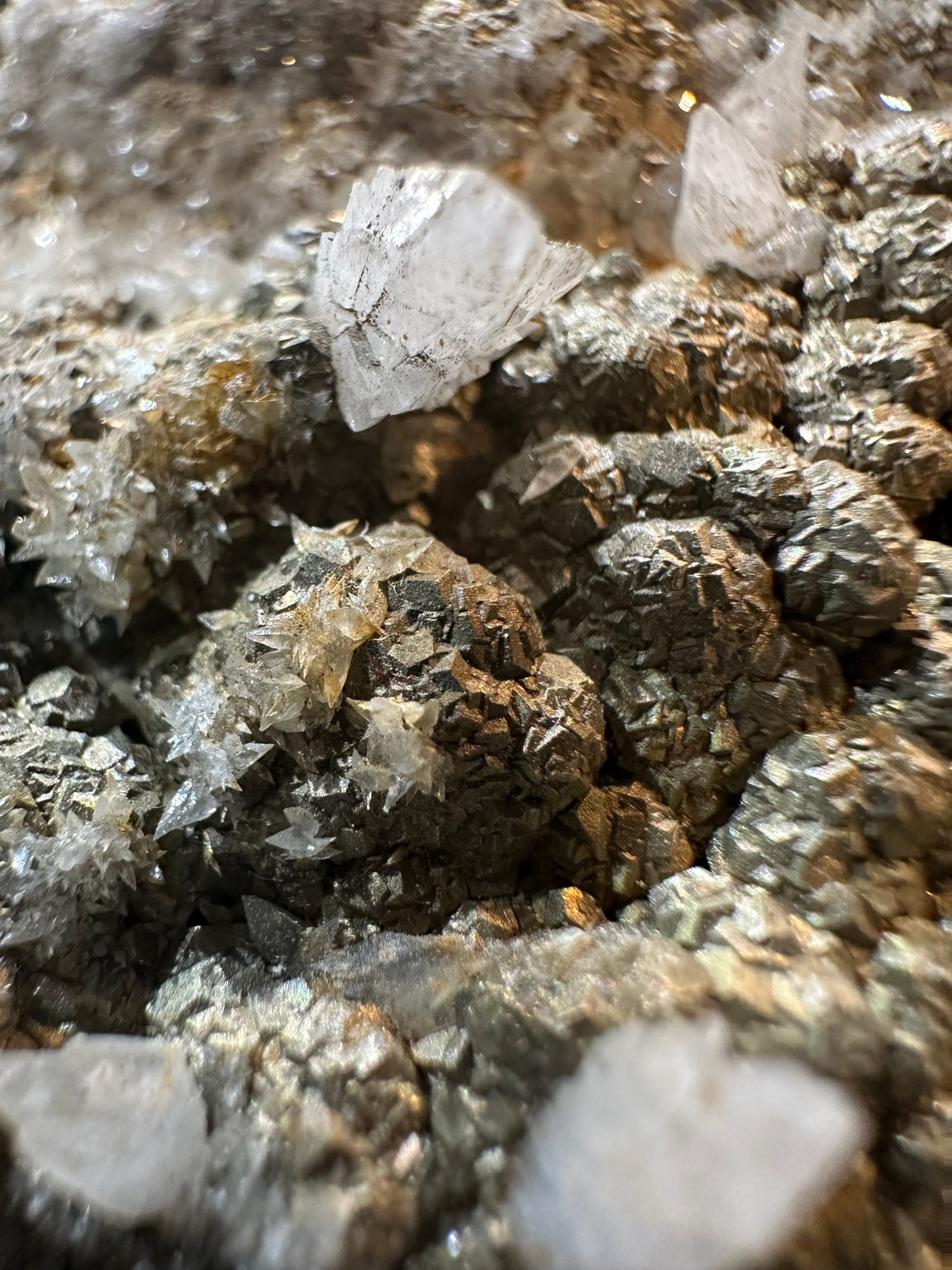 Nevada botryoidal pyrite and white crystal association, collector specimen, view 3