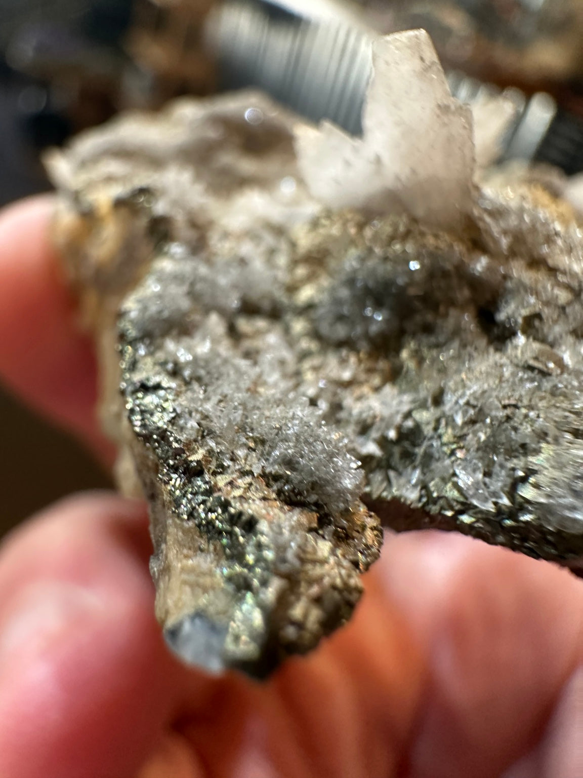 Nevada botryoidal pyrite and white crystal association, collector specimen, view 4