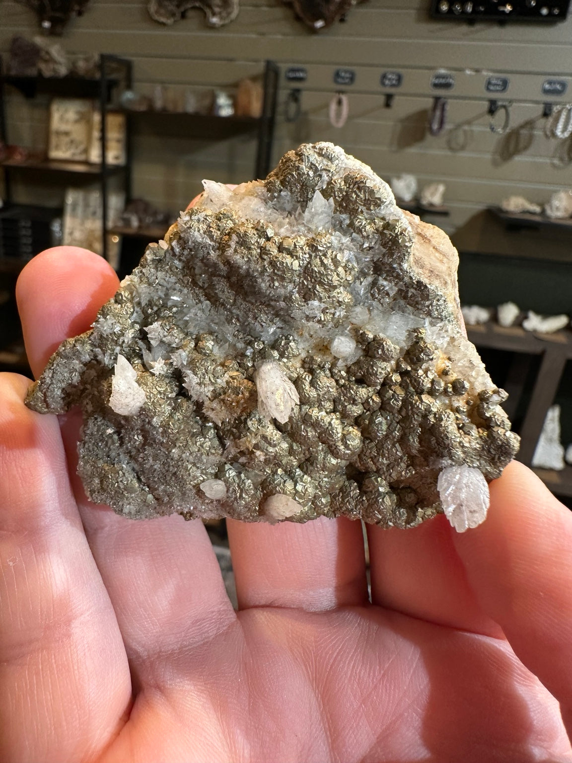 Nevada botryoidal pyrite and white crystal association, collector specimen, view 9