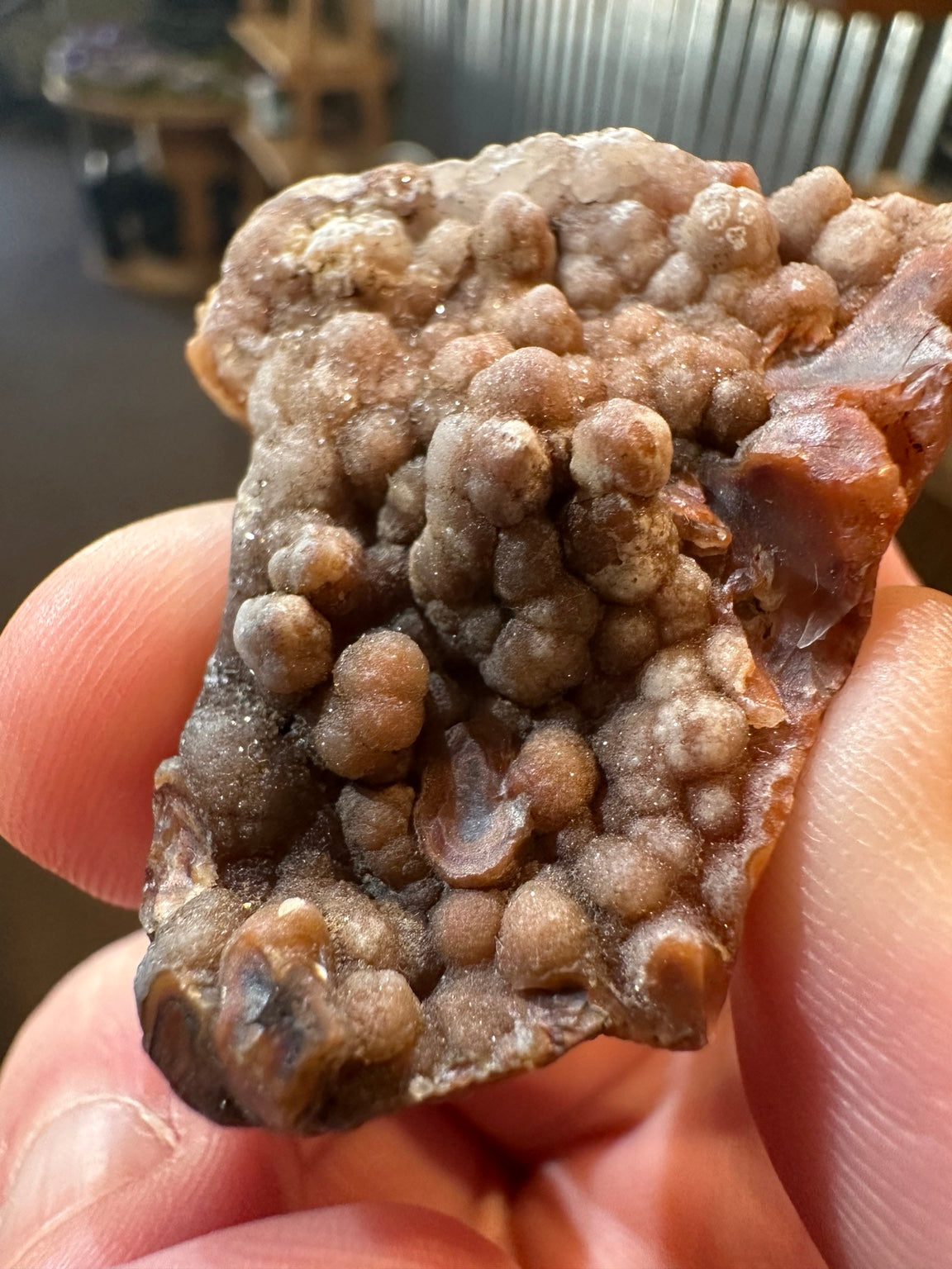 Botryoidal chalcedony with druzy quartz from Lavic area, California; actual specimen angle 1