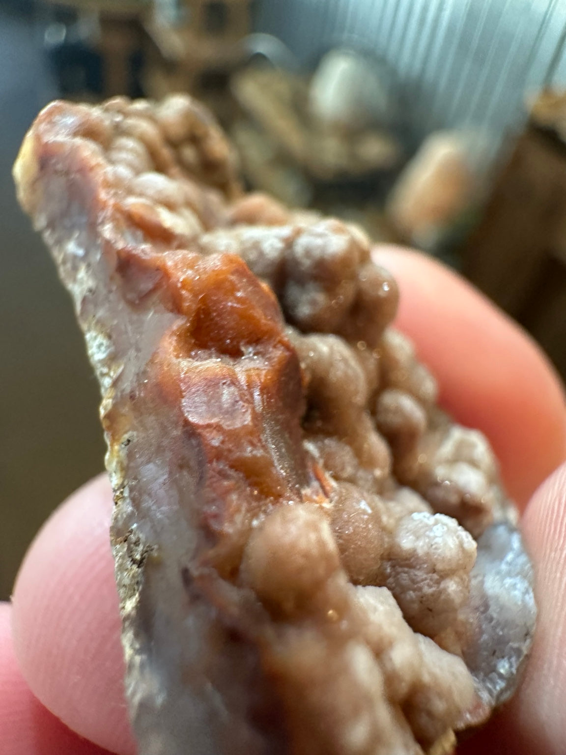 Botryoidal chalcedony with druzy quartz from Lavic area, California; actual specimen angle 4