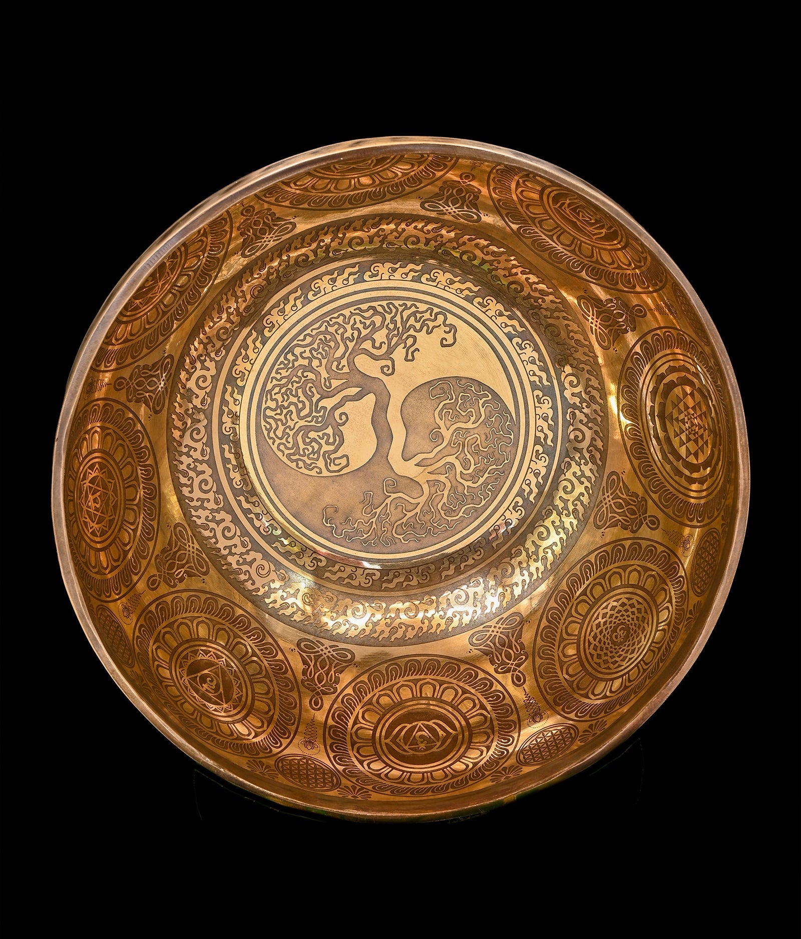 New Etched Jambati Tree of Life Singing Bowl B2 122Hz 10.5" N16221