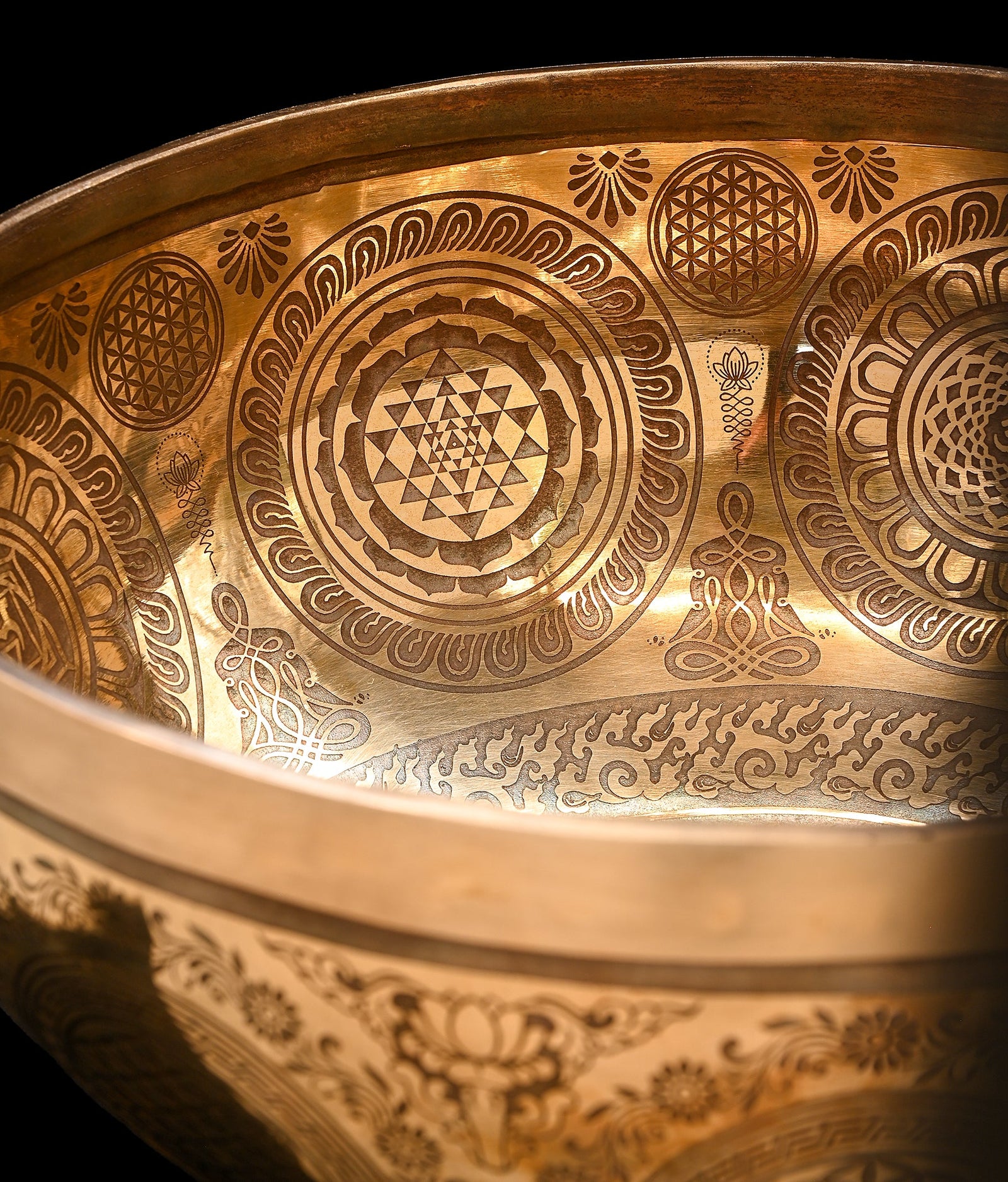 New Etched Jambati Tree of Life Singing Bowl B2 122Hz 10.5" N16221