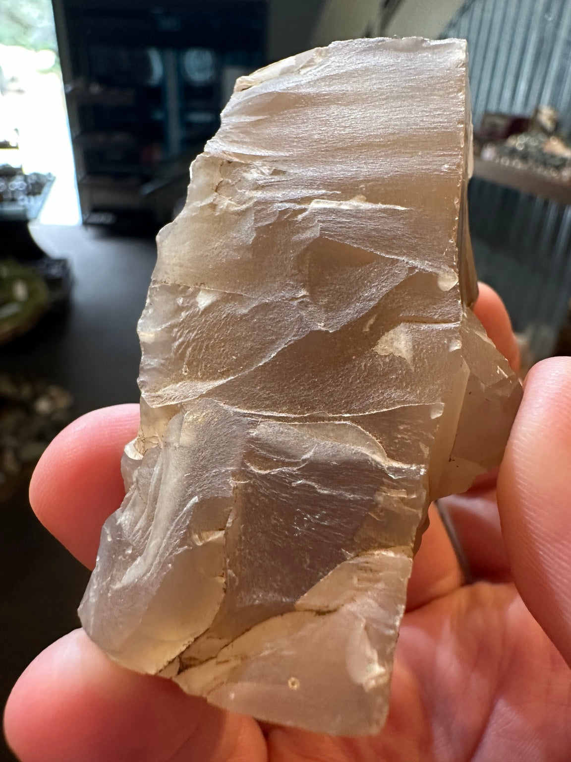 Natural African lavender chalcedony rough 5.6 ounces showing translucent pale purple silica, view 2