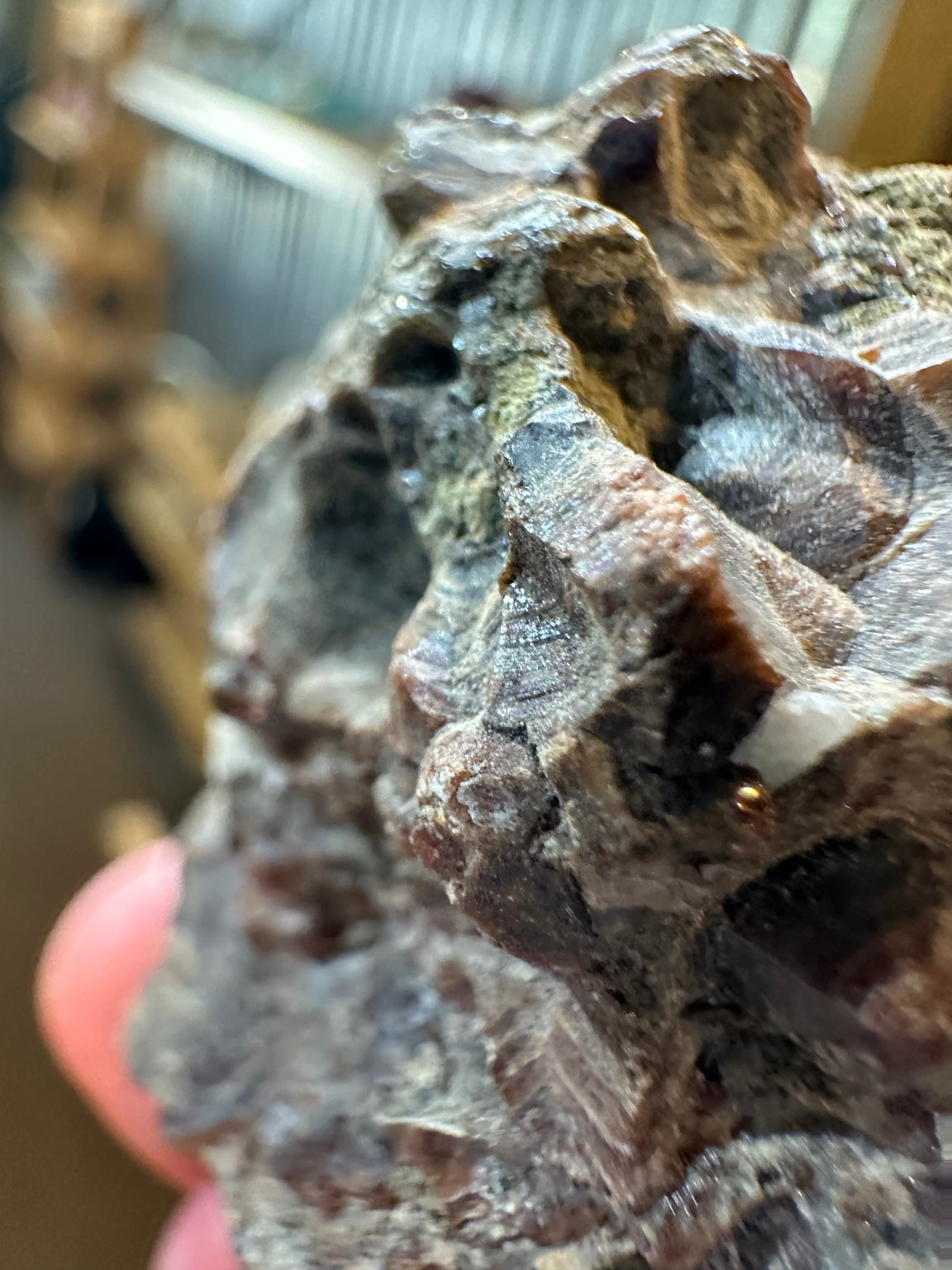 Deep red-brown garnet crystal faces with natural matrix detail