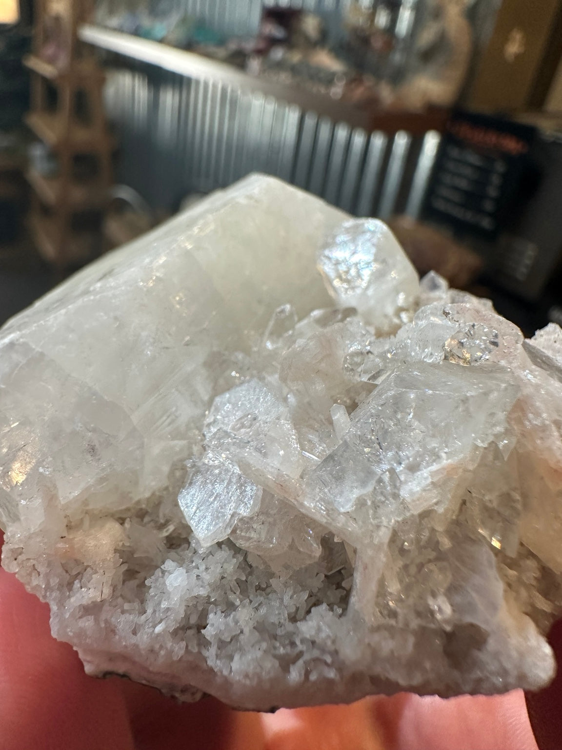 Arkansas quartz crystal cluster with blue-green mineralization — view 2