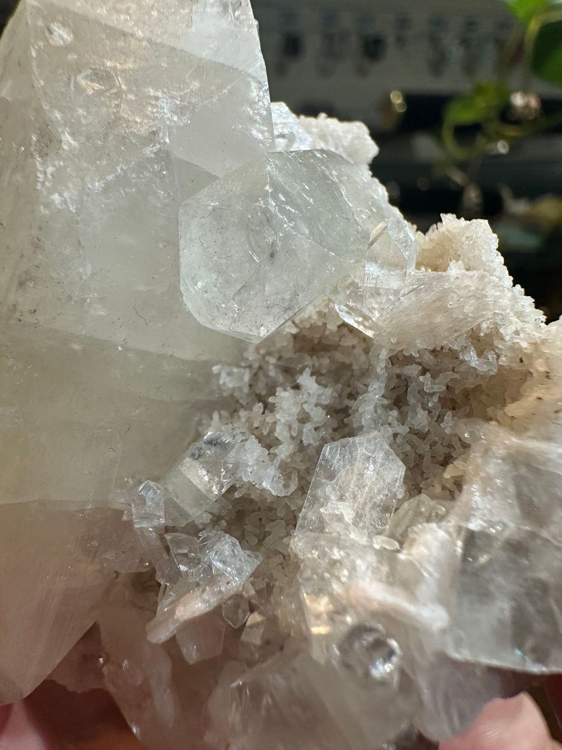 Arkansas quartz crystal cluster with blue-green mineralization — view 4