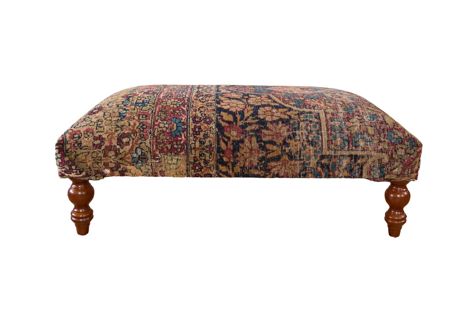 Antique Persian Kerman Rug Ottoman Coffee Table