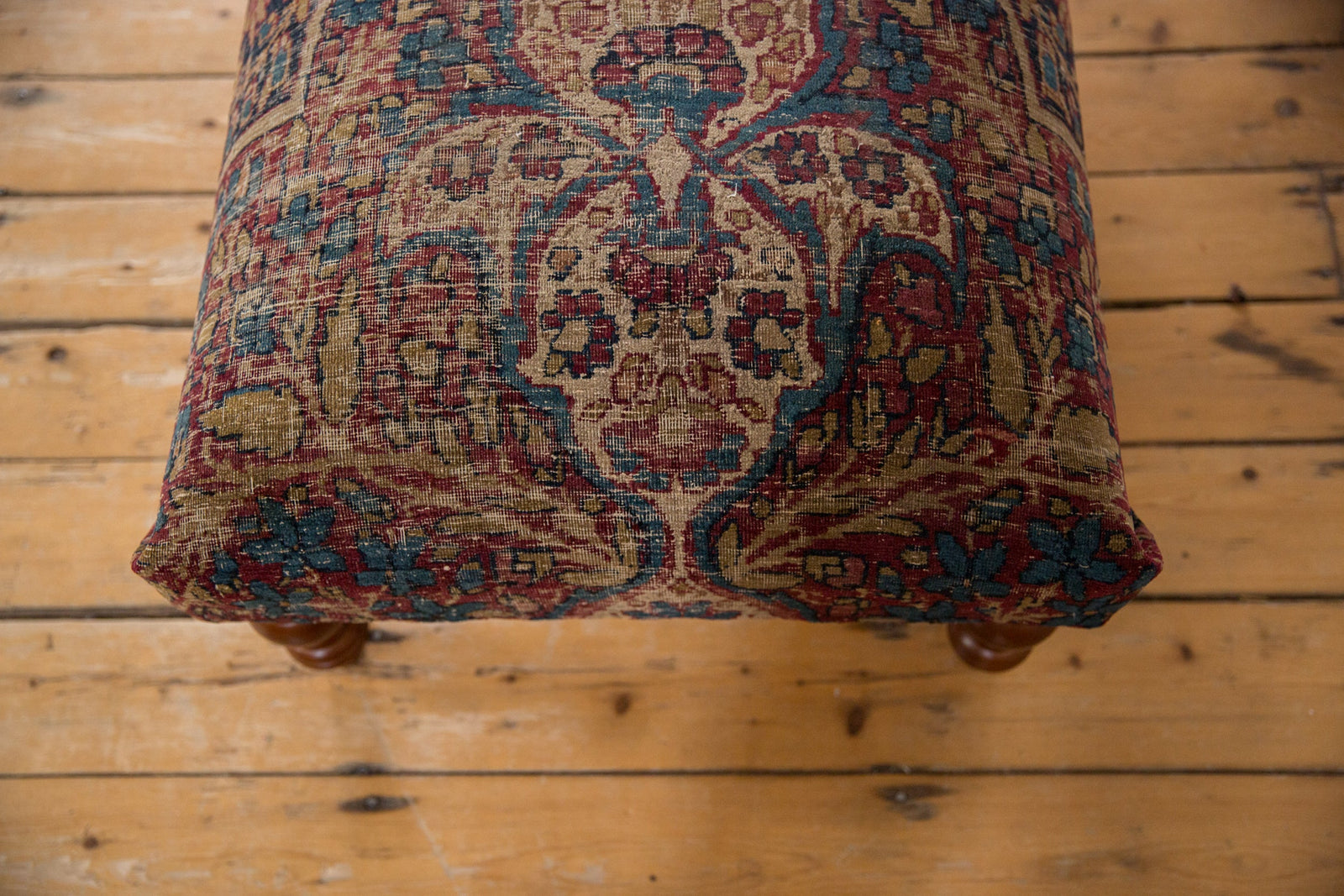 Antique Persian Kerman Rug Ottoman Coffee Table