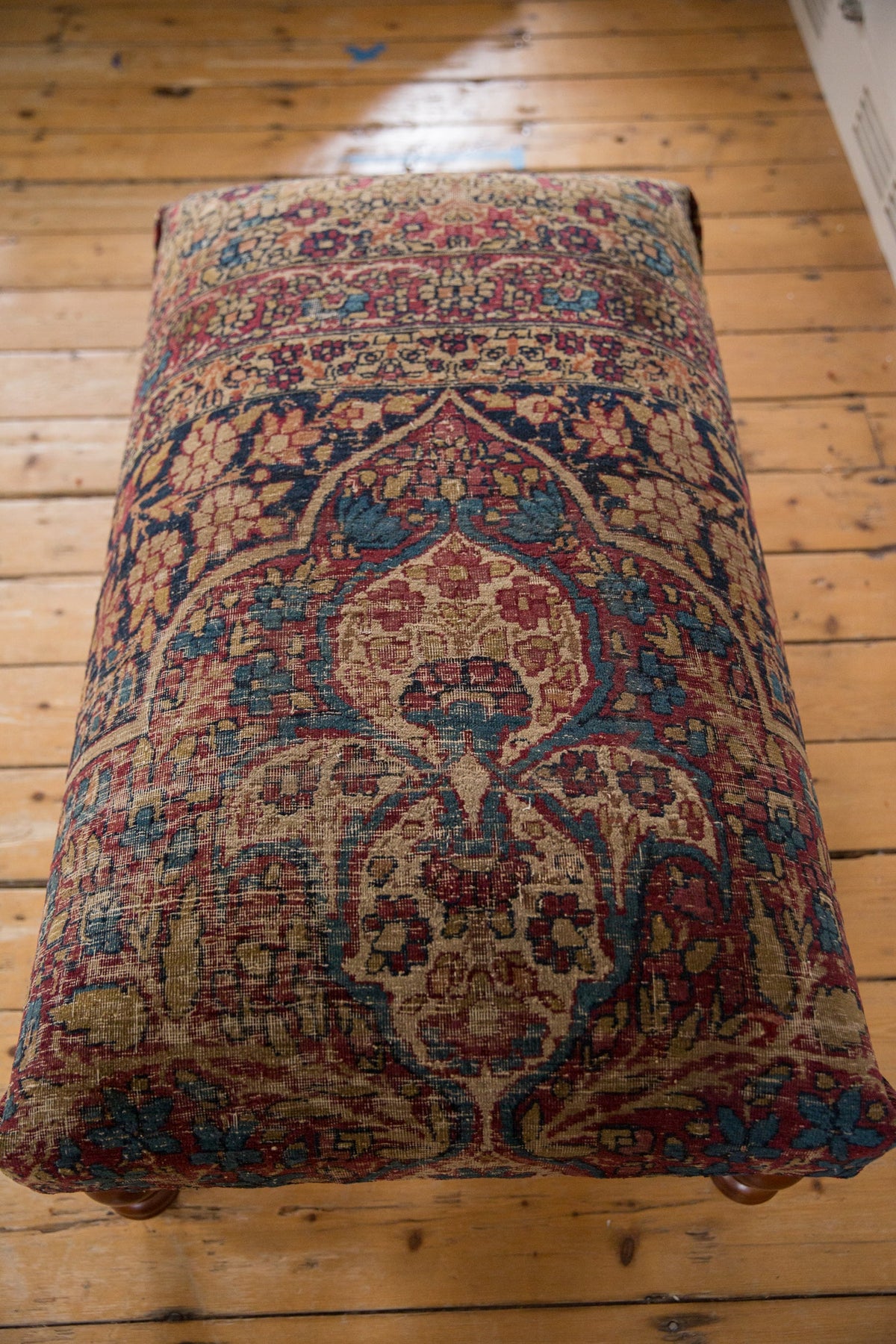 Antique Persian Kerman Rug Ottoman Coffee Table