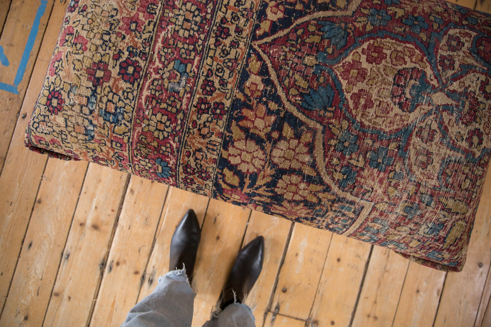 Antique Persian Kerman Rug Ottoman Coffee Table