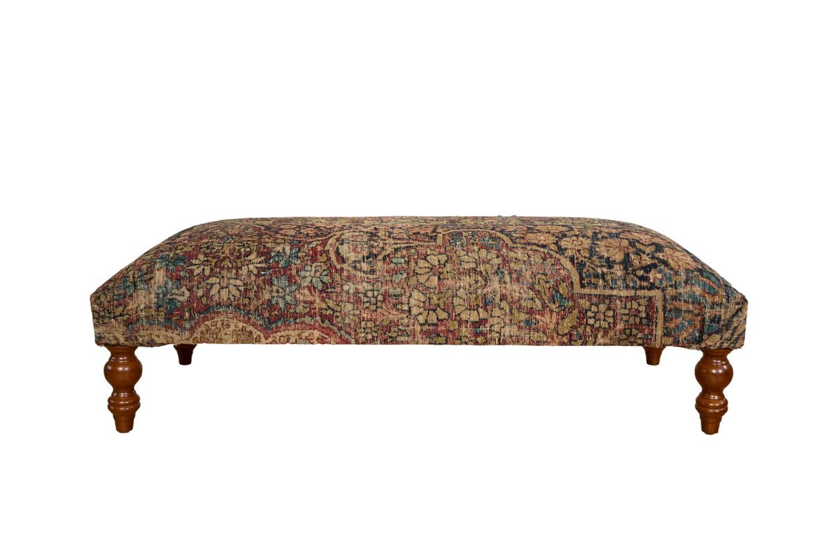 Antique Persian Kerman Rug Ottoman Coffee Table