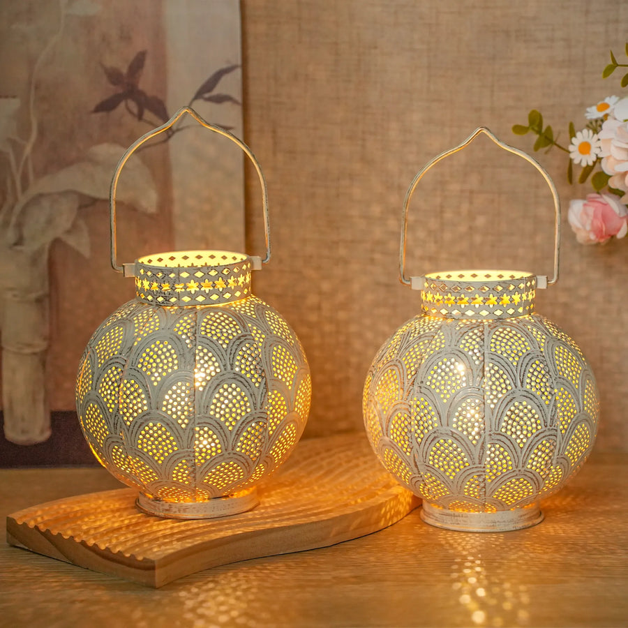 7'' High Battery Powered Cordless Lamp Moroccan Style Metal Table Lamp